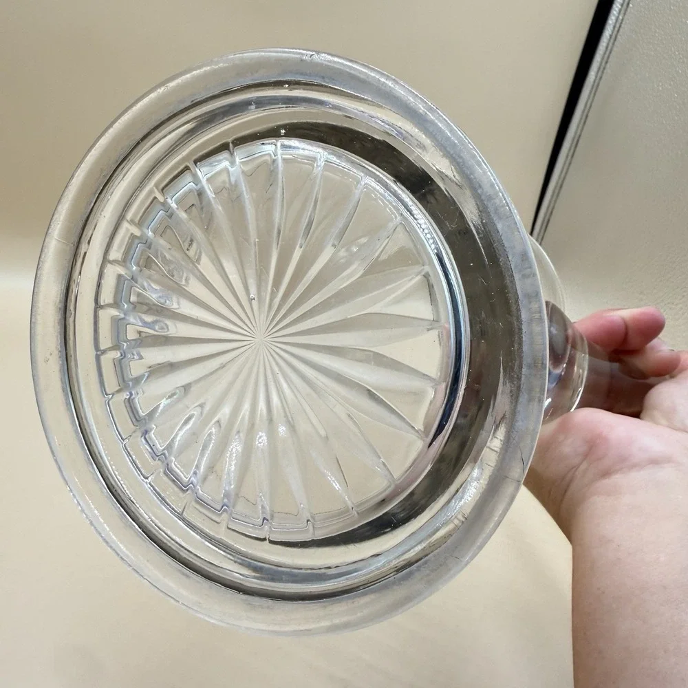 Vintage Clear Glass Etched Crystal Glass Pitcher Minimalist Summer Sunburst